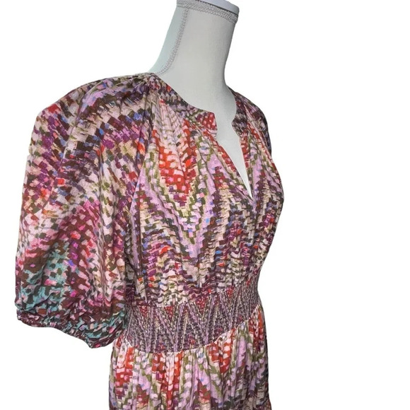 Anthropologie Burgundy and Blue Chevron Midi Dress - Picture 7 of 15